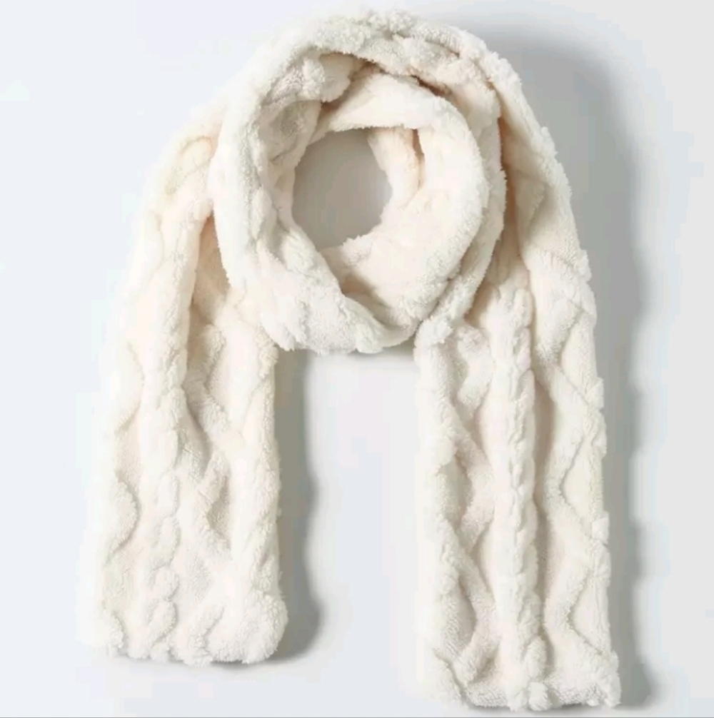 Cozy Cream Embossed Textured Winter Scarf